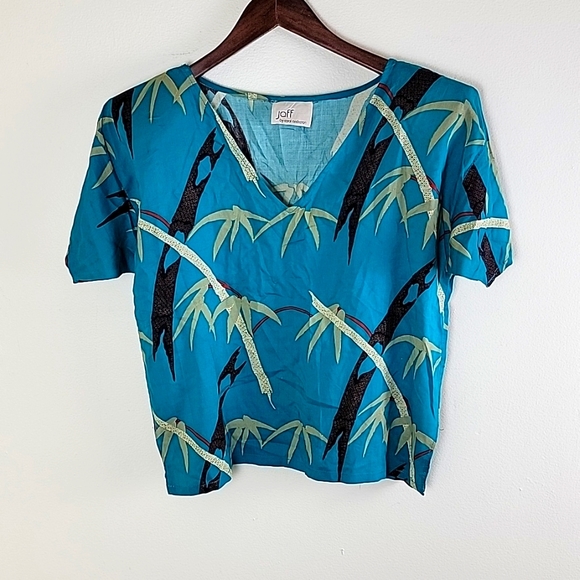 Jaff Carole Anderson Coordinated Set Skirt Blouse Abstract Vintage Blue … - Picture 2 of 9